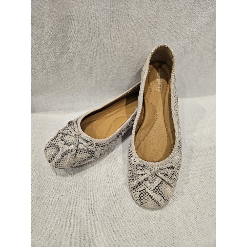 Born Brin Snake Print Suede Slip On Ballet Flats Comfort Shoe Bow 6.5